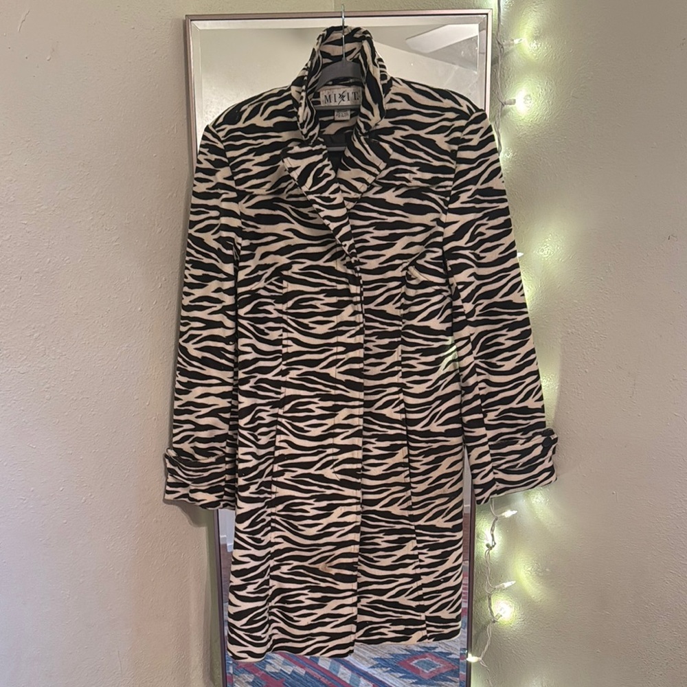 Long fuzzy zebra coat